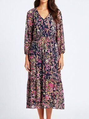 Julian Taylor Floral Chiffon Maxi Midi Dress